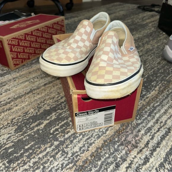 Vans Shoes - Vans Pink and White Slip-On Sneakers with Checkered Pattern